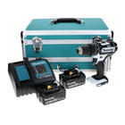 Makita DHP 482 SGTX W Taladro percutor inalámbrico 18 V 62 Nm blanco + 2x baterías 6,0 Ah + cargador + juego de brocas 70 piezas + maletín de aluminio TX