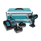 Makita DHP 456 STTX Trapano avvitatore con percussione a batteria 18 V 50 Nm + 2x Batterie 5,0 Ah + Caricabatterie + Set di 70 punte + Valigetta in alluminio TX