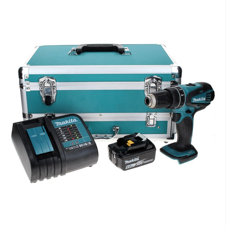 Makita DHP 456 SG1TX Perceuse-visseuse à percussion sans fil 18 V 50 Nm + 1x Batterie 6,0 Ah + Chargeur + Jeu de 70 mèches + Mallette en aluminium TX