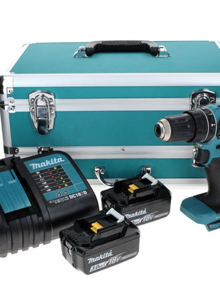 Makita DHP 485 SFTX perceuse à percussion sans fil 18 V 50 Nm sans balais + 2 batteries 3,0 Ah + chargeur + jeu de 70 forets + coffret en aluminium TX