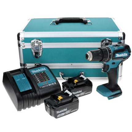 Makita DHP 485 SFTX Akku Schlagbohrschrauber 18 V 50 Nm Brushless + 2x Akku 3,0 Ah + Ladegerät + 70 tlg. Bit Bohrer Set + TX Alu Koffer