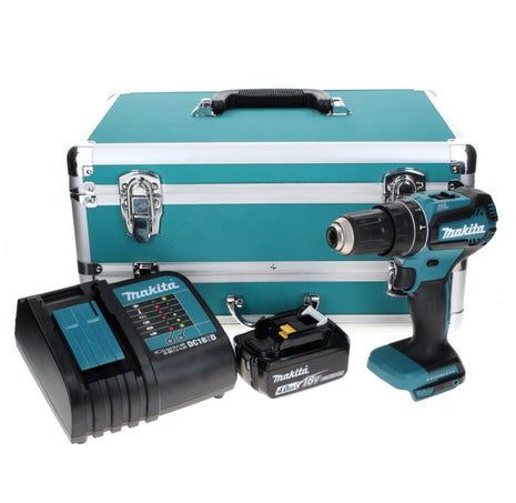 Makita DHP 485 SM1TX Trapano avvitatore con percussione a batteria 18V 50Nm + 1x Batteria 4,0 Ah + Caricabatterie + Set 70 punte + Valigetta in alluminio TX