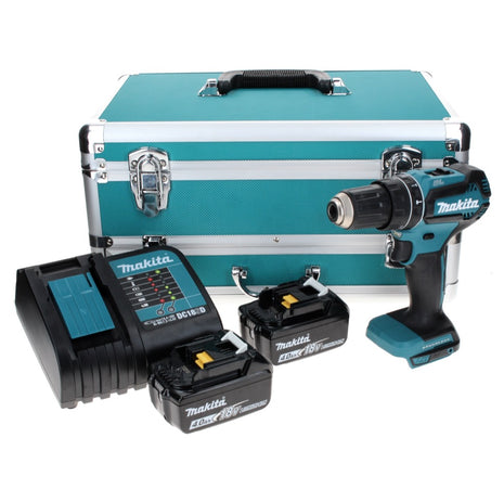 Makita DHP 485 SMTX Trapano avvitatore con percussione a batteria 18V 50Nm + 2x Batterie 4,0 Ah + Caricabatterie + Set 70 punte + Valigetta in alluminio TX