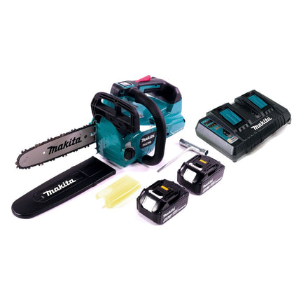Makita DUC 256 PT Motosega a batteria 36 V ( 2x 18 V ) Brushless 25 cm + 2x batteria 5.0 Ah + doppio caricabatterie