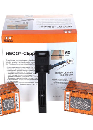 HECO Clipper Set 50 piezas 120 - 150 mm Fijación invisible para tarimas (49773)