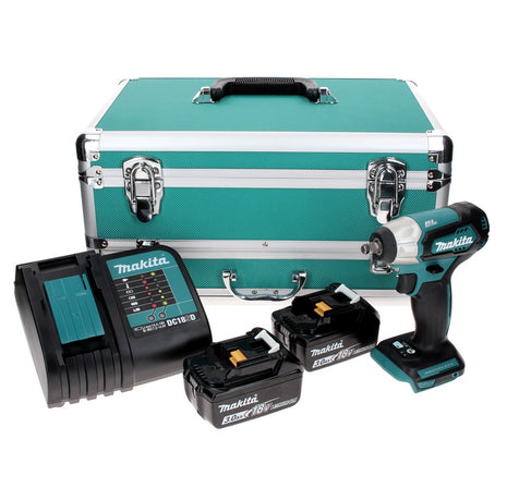 Makita DTW 180 SFTX Clé à chocs sans fil 18 V 180 Nm 3/8" sans balais + 2 batteries 3,0 Ah + chargeur + jeu de 70 forets + coffret en aluminium TX