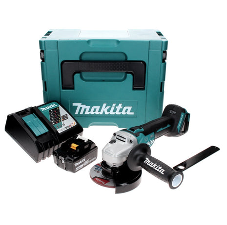 Makita DGA 506 RG1J Smerigliatrice angolare a batteria 18V 125mm Brushless + 1x Batteria 6,0 Ah + Caricabatterie + Valigetta Makpac