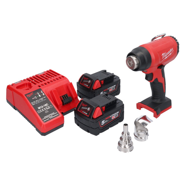Milwaukee M18 BHG-502 cordless hot air gun 18 V 470 °C + 2x rechargeable battery 5.0 Ah + charger