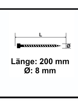 Tornillo SPAX IN.FORCE 8,0 x 200 mm 50 piezas Torx T-STAR Plus T40 (1221010802005) broca WIROX CUT con culata totalmente roscada.