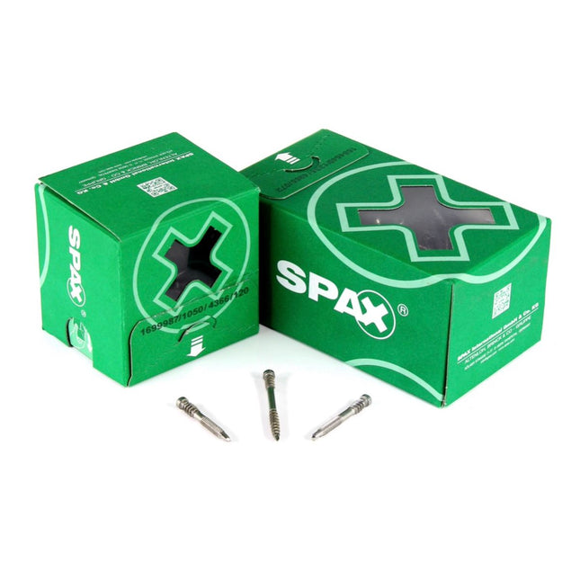 SPAX Vis de terrasse aluminium 5,0 x 51 mm - 100 pièces acier inoxydable A2 (0557000500513) filetage de fixation culasse Torx T-STAR Plus pointe de perçage T25