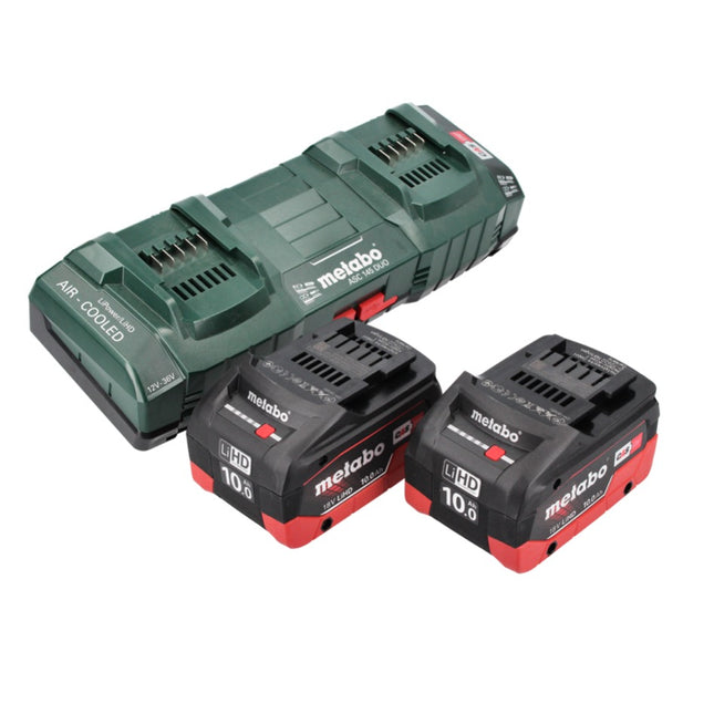 Juego de baterías Metabo 18V: 2x baterías LIHD de 10,0Ah + cargador doble ASC 145 DUO - sistema CAS