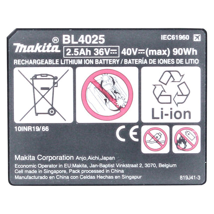 Set di batterie Makita 40 V con 3x BL 4025 2,5 Ah ( 3x 191B36-3 ) XGT Li-Ion classe di protezione IP64 con display a LED