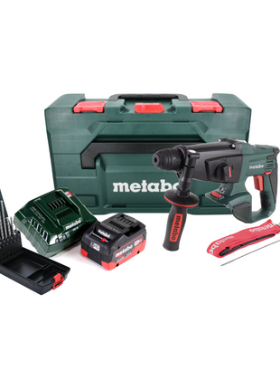 Metabo KHA 18 LTX Akku Kombihammer 18 V 2,2 J SDS Plus + 1x Akku 5,5 Ah + Ladegerät + 7 tlg. P4P SDS plus Steinbohrer Set + metaBOX