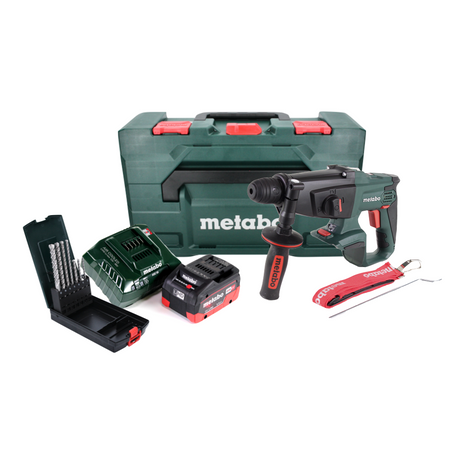 Metabo KHA 18 LTX Perforateur sans fil 18 V 2,2 J SDS Plus + 1x Batterie 5,5 Ah + Chargeur + 7 pièces P4P SDS plus + Coffret metaBOX