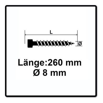 Tornillo SPAX IN.FORCE 8,0 x 260 mm 100 piezas (2x 1221010802605) Torx T-STAR Plus T40 culata totalmente roscada Broca WIROX CUT