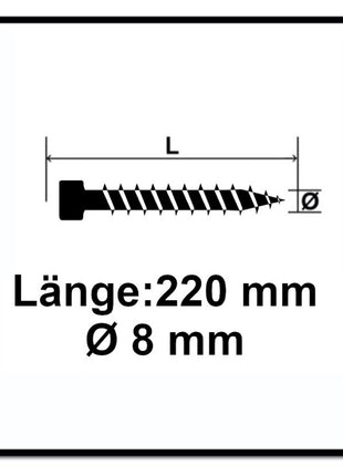 Tornillo SPAX IN.FORCE 8,0 x 220 mm 100 piezas (2x 1221010802205) Torx T-STAR Plus T40 culata totalmente roscada Broca WIROX CUT