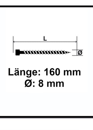 Tornillo SPAX IN.FORCE 8,0 x 160 mm 100 piezas (2x 1221010801605) Torx T-STAR Plus T40 culata totalmente roscada Broca WIROX CUT