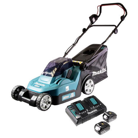 Tosaerba a batteria Makita DLM 432 PM2 36 V (2x 18 V) 43 cm senza spazzole + 2x batterie da 4,0 Ah + doppio caricabatterie