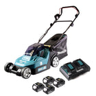 Makita DLM 382 PF4 cordless lawn mower 36 V ( 2x 18 V ) 38 cm 40 l + 4x rechargeable battery 3.0 Ah + double charger