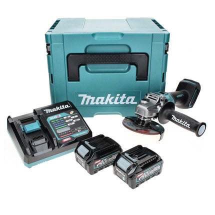 Makita GA 008 GD201 Meuleuse d'angle sans fil 40 V maxi 125 mm brushless XGT + 2x Batteries 2,5 Ah + Chargeur + Makpac