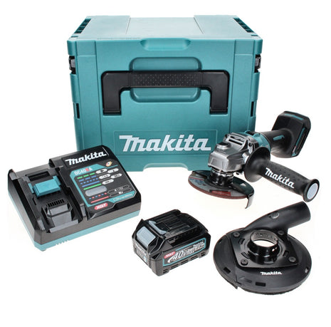 Meuleuse d'angle sur batterie Makita GA 008 GD101 40 V max. 125 mm sans balais XGT + 1x batterie 2,5 Ah + chargeur + hotte d'aspiration + Makpac