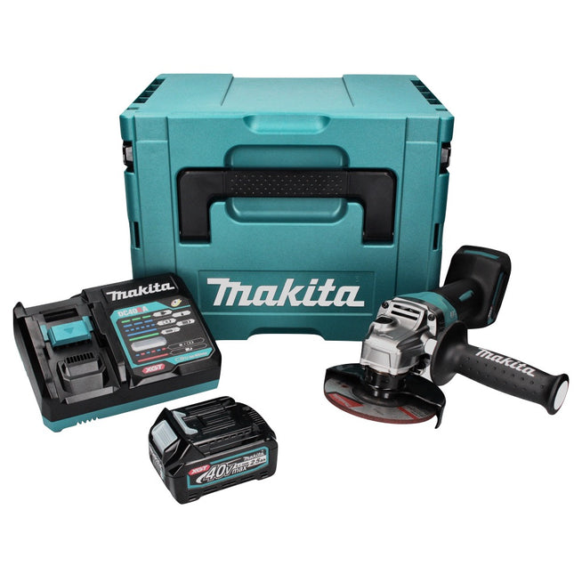 Amoladora angular a batería Makita GA 016 GD101 40 V máx. 125 mm sin escobillas XGT + 1x batería 2,5 Ah + cargador + Makpac