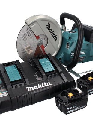 Makita DCE 090 PM2X1 Akku Trennschleifer 36 V ( 2x 18 V ) 230 mm Brushless + 2x Akku 4,0 Ah + Doppelladegerät