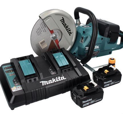 Makita DCE 090 PT2X1 amoladora de corte a batería 36 V (2x 18 V) 230 mm sin escobillas + 2x batería 5,0 Ah + doble cargador
