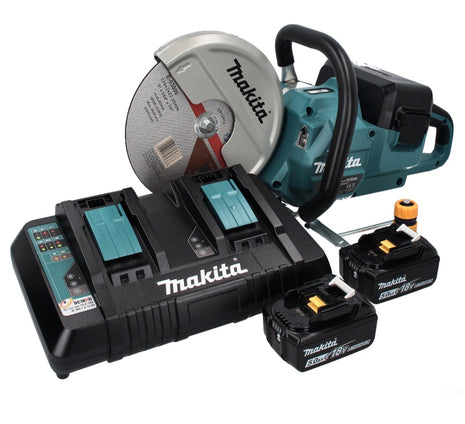 Makita DCE 090 PT2X1 tronçonneuse à batterie 36 V (2x 18 V) 230 mm sans balais + 2x batterie 5,0 Ah + double chargeur