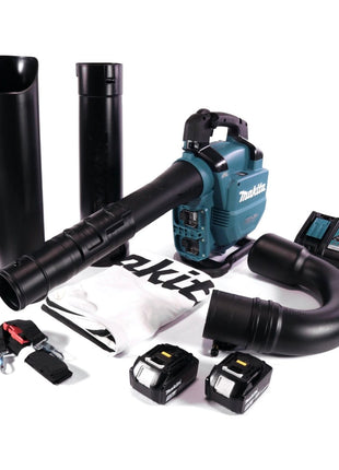 Makita DUB 363 RT2V Akku Gebläse / Laubsauger 36 V ( 2x 18 V ) Brushless + Absaug Set + 2x Akku 5,0 Ah + Ladegerät