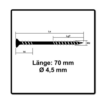 Tornillo fachada SPAX 4,5 x 70 mm 200 piezas Acero inoxidable A2 (2x 25470004507022) rosca de fijación mini cabeza avellanada T-STAR Plus Torx T20 CUT