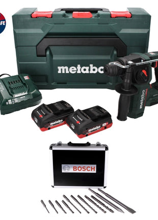 Marteau perforateur sur batterie Metabo BH 18 LTX BL 16 18 V 1,3 J SDS-plus brushless + 2x batteries 4,0 Ah + chargeur + jeu de perceuses et burins 11 pièces certifiés PGM + MetaBOX.