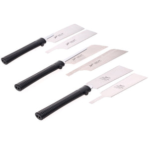 Shogun Japansägen Set 3x Universal Holz Zugsäge RYOBA + DOZUKI + KATABA ( M-180R + M-190D + M-190W ) + 3x Ersatzsägeblatt - Made in Japan