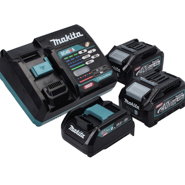Kit alimentatore Makita 40 V max. con 2 batterie BL 4040 da 4,0 Ah XGT + caricabatterie rapido DC 40 RA XGT LXT + adattatore di ricarica ADP10