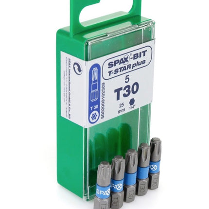 SPAX Set BIT T-STAR plus T30 - 6,4 x 25 mm, 5 Stk. ( 5000009182309 ) + HI.FORCE Tellerkopfschraube 6,0 x 180 mm 100 Stk. ( 0251010601805 )