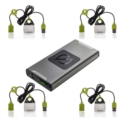 Goal Zero Sherpa 100 PD Powerbank Wiresless Qi Charging 14,8 V 6,4 Ah + 4x Light a Life Mini USB Chainable Light 110 Lumen