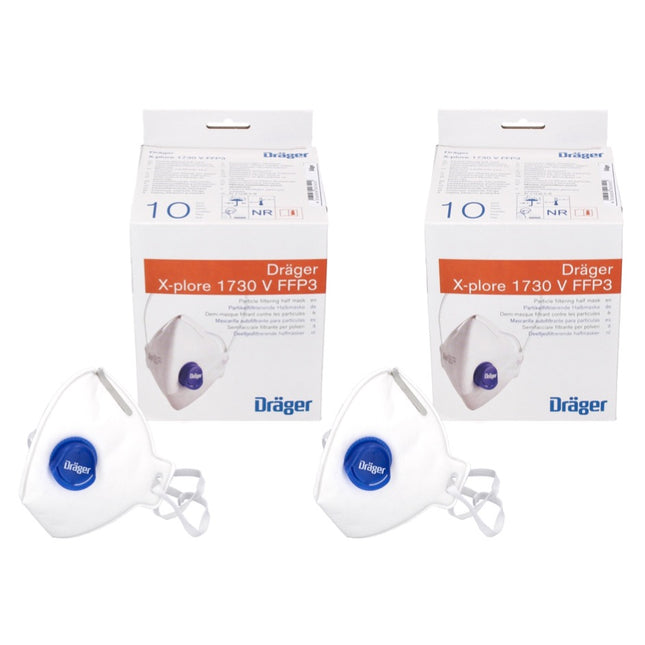 Dräger X-plore 1730 V FFP3 NR D Halbmaske 20 Stück ( 2x 3951088 ) FFP3 Partikelfiltrierend Universalgröße mit CoolMAX Ventil Atemschutzmaske