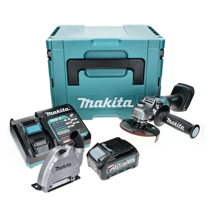 Amoladora angular a batería Makita GA 008 GM101 40 V máx. 125 mm sin escobillas XGT + 1x batería 4,0 Ah + cargador + campana de aspiración + Makpac
