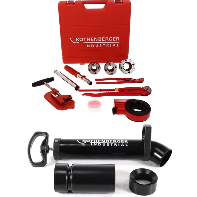 Rothenberger Industrial Sanikit 10 tlg. Werkzeugkoffer Sanitär Set ( 070673E ) + RoPump Power Saugdruck Handpumpe Rohrreiniger + Gummiadapter ( 1500002695 )
