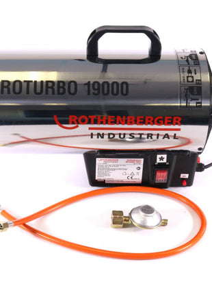 Rothenberger Industrial RoTurbo 19000 Heizkanone + Piezo-Zündung + Schlauch + Regler ( 1500000051 ) + RoGasfüllstandmessgerät Gasfüllmessgerät ( 1500003369 )