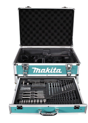 Taladro percutor inalámbrico Makita HP 457 DWX4 18 V 42 Nm Serie G + 1x batería 1,5 Ah + cargador + juego de brocas de 70 piezas + estuche