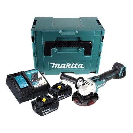 Amoladora angular a batería Makita DGA 504 RGJ 18 V 125 mm sin escobillas + 2x baterías 6,0 Ah + cargador + Makpac