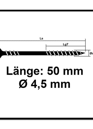 Vis de façade SPAX 4,5 x 50 mm 1000 pièces. Acier inoxydable A2 (5x 25470004505022) filetage de fixation mini tête fraisée T-STAR Plus Torx T20 CUT.