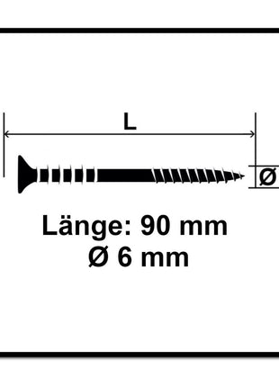 SPAX Vis d'ajustement 6,0 x 90 mm - Filetage avec rainures de maintien - Tête plate - T-STAR Plus - 4Cut - WIROX - 200pcs. (5x 161010600903)