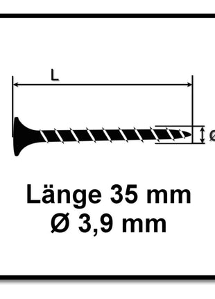 Vis pour cloisons sèches SPAX GIX-B 3,9 x 35 mm 5000 pièces (5x 1891170390356) pointe aiguille filetage complet tête trompette pointe aiguille fente cruciforme H2