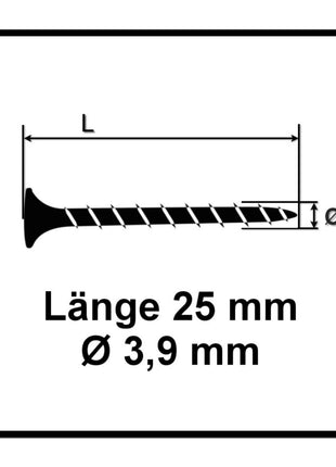 Vis pour cloisons sèches SPAX GIX-B 3,9 x 25 mm 5000 pièces (5x 1891170390256) tête trompette à filetage complet pointe aiguille fente cruciforme H2