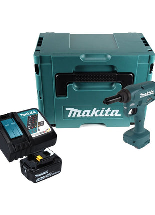 Makita DRV 250 RF1J outil de pose de rivets aveugles sur batterie 18 V 20 kN sans balais + 1x batterie 3,0 Ah + chargeur + Makpac