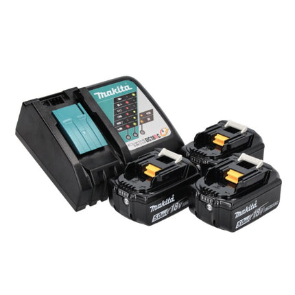 Makita DLX 2334 J kit combinado sin cable 18 V con DHP 485 50 Nm sin escobillas + DGA 504 125 mm sin escobillas + 3x batería recargable 3.0 Ah + cargador + Makpac