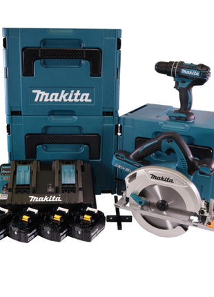 Makita DLX 2140 PMJ, Perceuse DHP 482 62 Nm + DHS 710 Scie circulaire + 4x Batteries 4,0 Ah + Chargeur double + 3x Coffrets