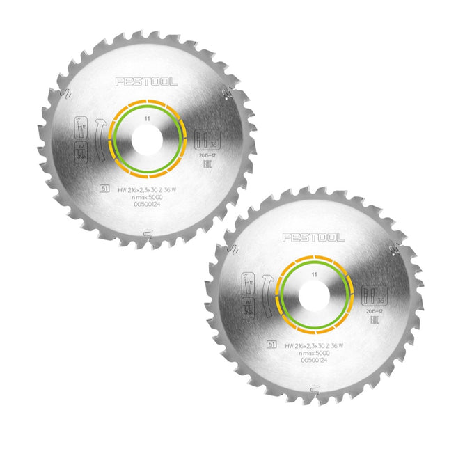 Festool Universal Kreissägeblatt Set 2x HW 216 x 30 x 2,3 mm W36 216 mm 36 Zähne ( 2x 500124 ) - Toolbrothers
